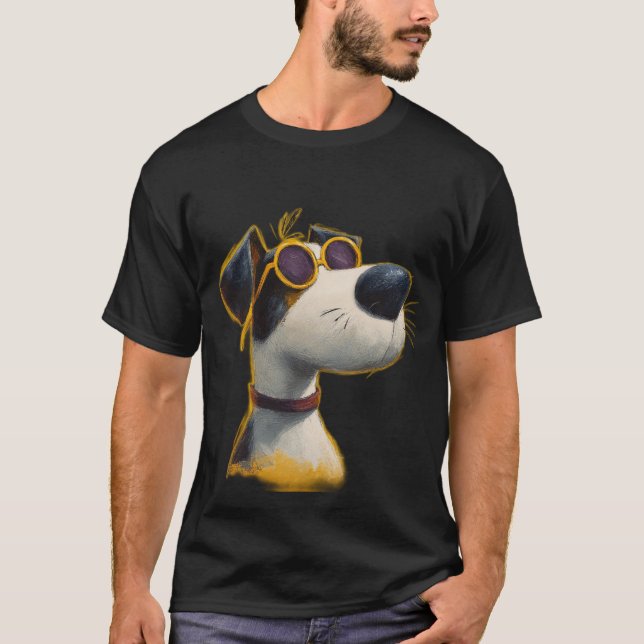 Camiseta Sunny Pup — Retro Dog with Yellow Sunglasses  (Anverso)