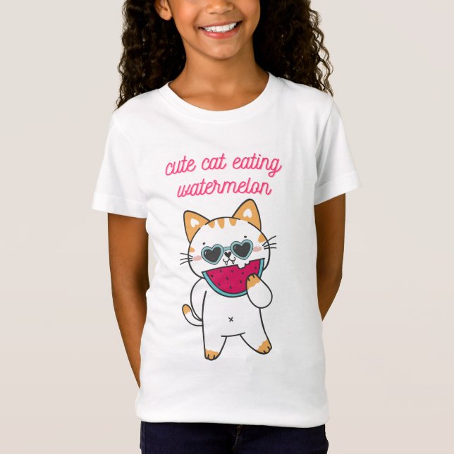 Camiseta Sunny Slice Delight: Cute Cat with Watermelon (Anverso)