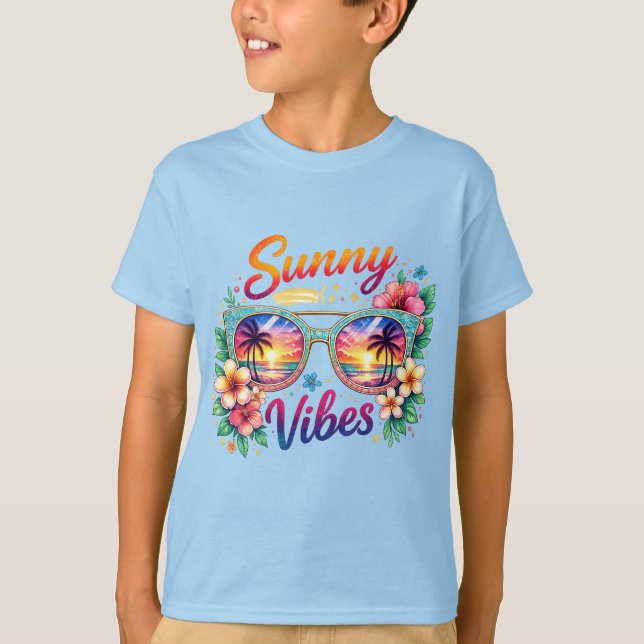 Camiseta Sunny Vibes Tropical Sunset Sunglasses Kids Basic (Anverso)