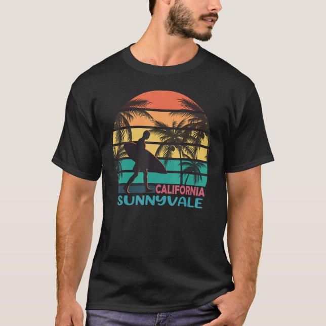 Camiseta Sunnyvale California CA Palm Tree Surfboard Surfer (Anverso)
