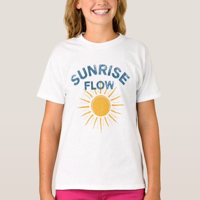 Camiseta Sunrise Flow Retro Sun Graphic Print Vinyasa Yoga  (Anverso)