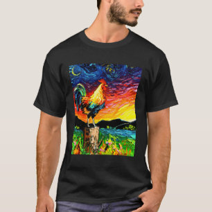 Camiseta Sunrise Rooster Starry Night Farm Landscape By Aja
