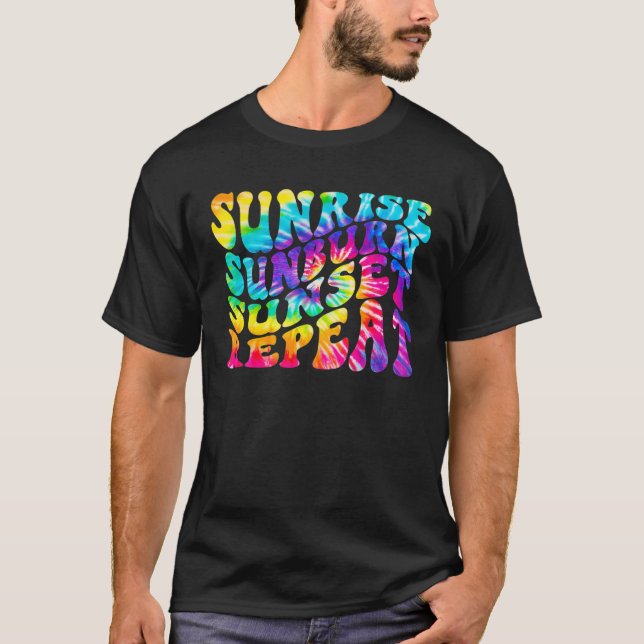 Camiseta Sunrise Sunburn Sunset Repeat Tie Dye Hello Summer (Anverso)