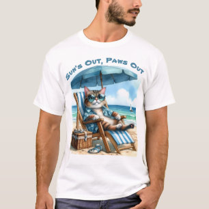 Camiseta Suns Out Paws Out Paws Out Cat Beach Chair Blue Um