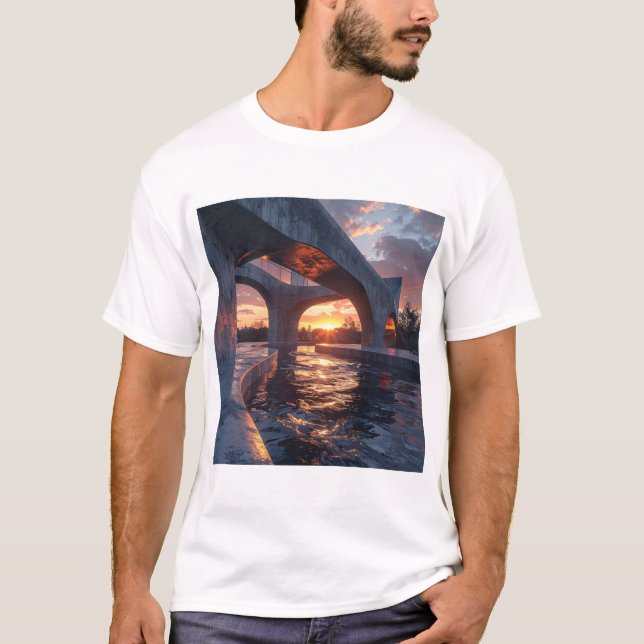 Camiseta Sunset Arches – Modern Architecture Over Reflectiv (Anverso)