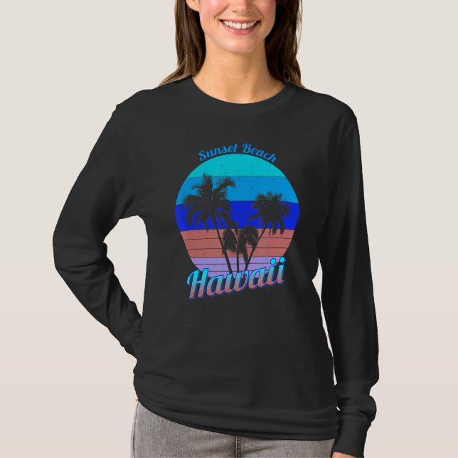 Camiseta Sunset Beach Hawaii Retro Tropical Palm Trees Vaca (Anverso)