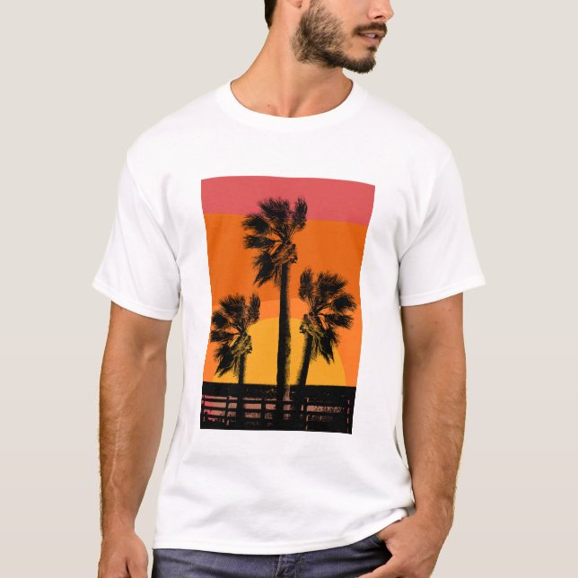 Camiseta Sunset Beach Palm Tree Funny vacaciones de verano (Anverso)