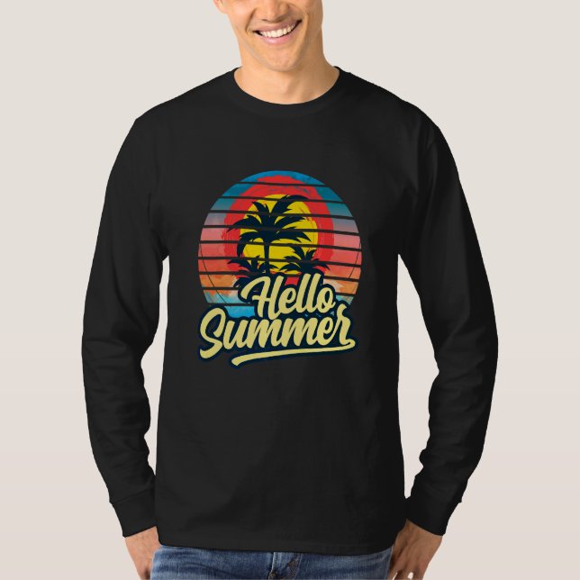 Camiseta Sunset Beach Palm Tree Hello Summer Vacation Holi (Anverso)