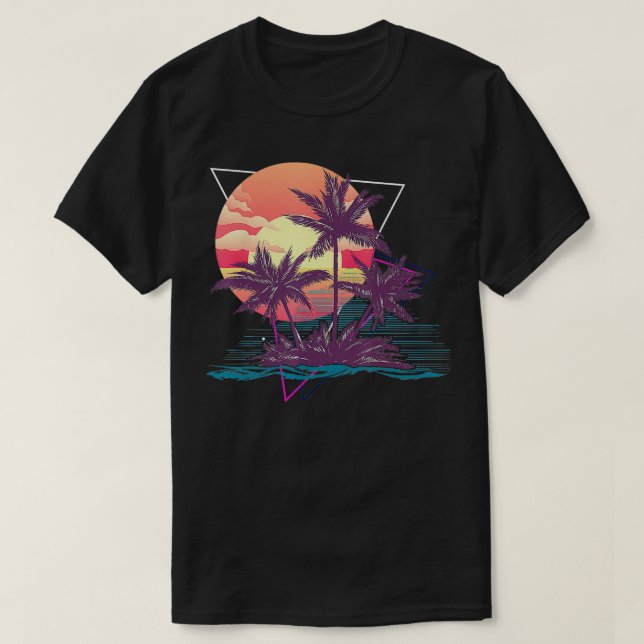 Camiseta Sunset Beach Palm Trees Tropical Verano Retro 2 (Diseño del anverso)