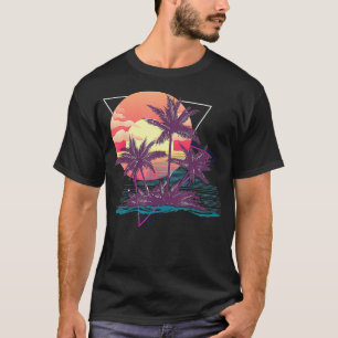 Camiseta Sunset Beach Palm Trees Tropical Verano Retro 2