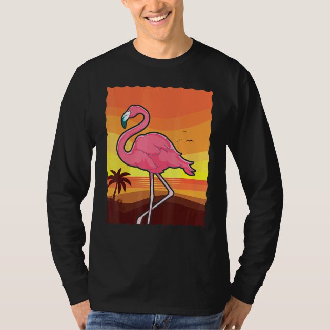 Camiseta Sunset Beach Palm Trem Pink Flamingo Tropical Sum (Anverso)