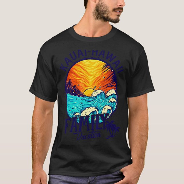 Camiseta Sunset Beach Retro Kauai Hawaii Familia Coincidien (Anverso)