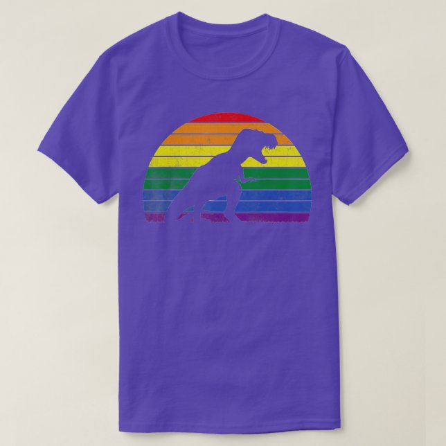 Camiseta Sunset de Dinosaurio Lesbiano del Orgullo Gay LGBT (Diseño del anverso)