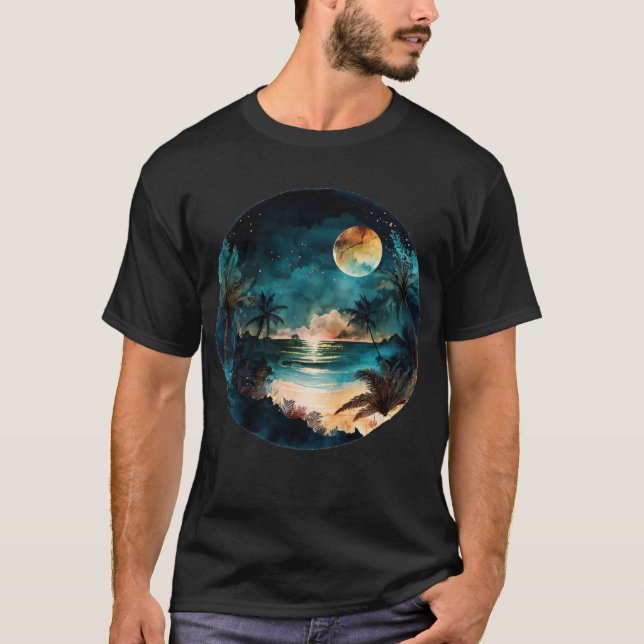 Camiseta Sunset de la playa de acuarela exótica (Anverso)