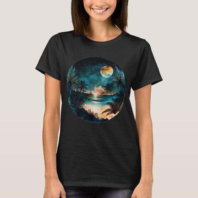 Camiseta Sunset de la playa de acuarela exótica (Anverso)