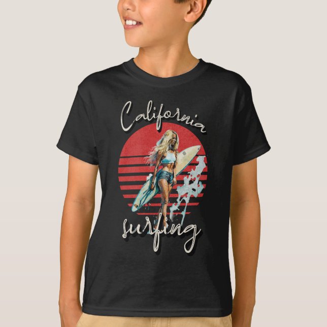 Camiseta Sunset de Retro de Surfing de California (Anverso)