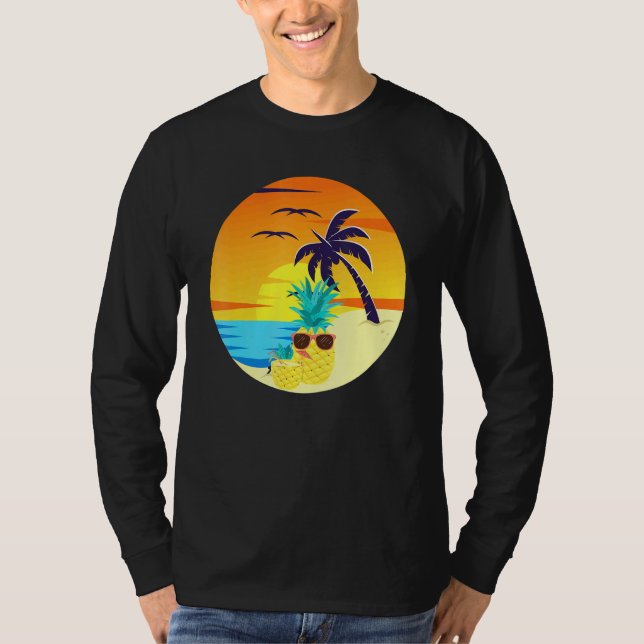 Camiseta Sunset Exótico Pineapple Beach Palm Trees Tropical (Anverso)