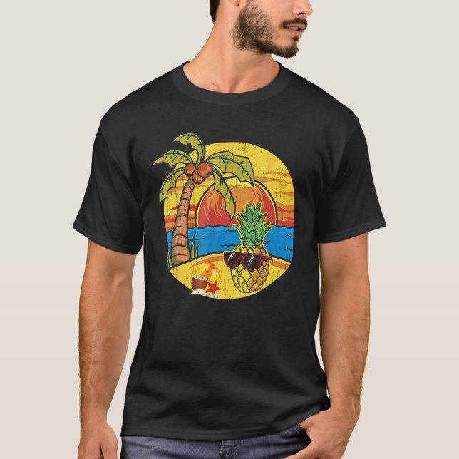Camiseta Sunset Funny Pineapple Palm Trees Gafas de sol Tro (Anverso)
