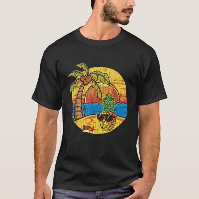 Camiseta Sunset Funny Pineapple Palm Trees Gafas de sol Tro (Anverso)