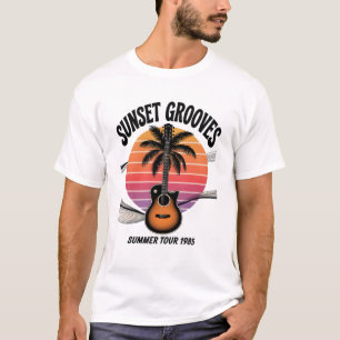 Camiseta Sunset Grooves Vintage Guitar Palm Tree Music Fest