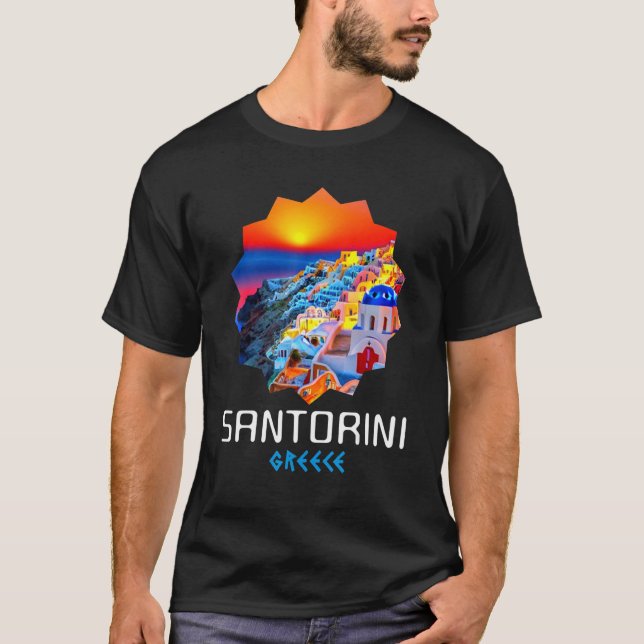 Camiseta Sunset In Santorini Greece Painting (Anverso)