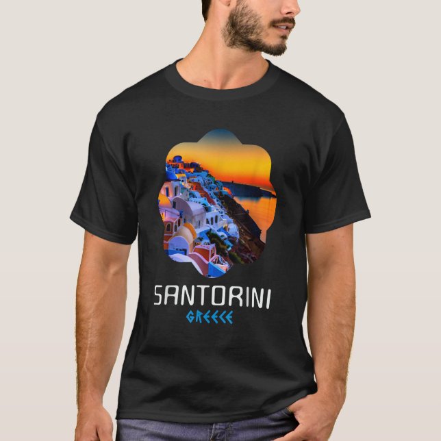 Camiseta Sunset In Santorini Greece Painting (Anverso)