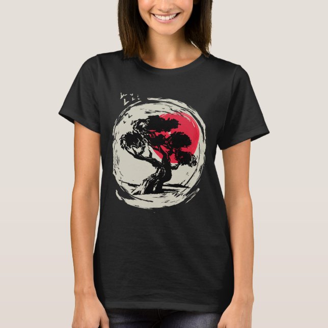 Camiseta Sunset japonés de arte Bonsai (Anverso)