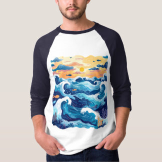 Camiseta Sunset Ocean Waves T-Shirt – Artistic Sea and Sky