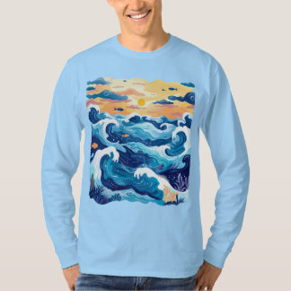 Camiseta Sunset Ocean Waves T-Shirt – Artistic Sea and Sky