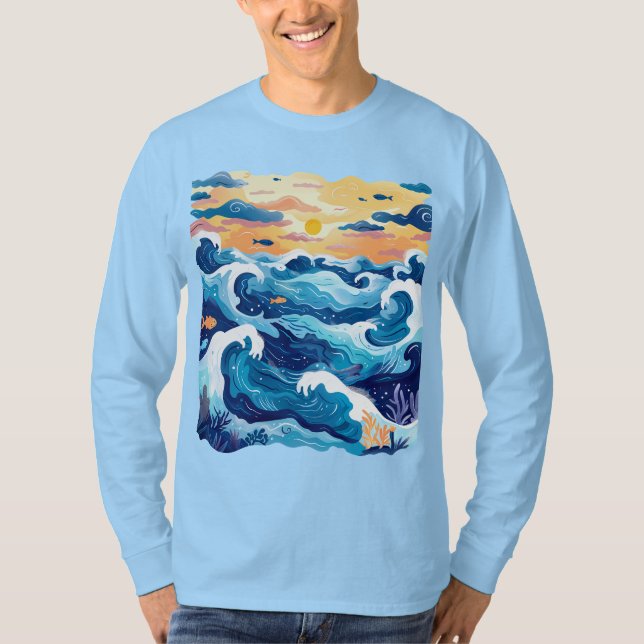 Camiseta Sunset Ocean Waves T-Shirt – Artistic Sea and Sky  (Anverso)