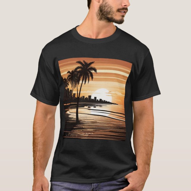 Camiseta Sunset Palm Beach Tee - Tropical Twilight Design (Anverso)