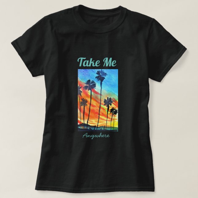 Camiseta Sunset Palm Tree beach surf art (Diseño del anverso)