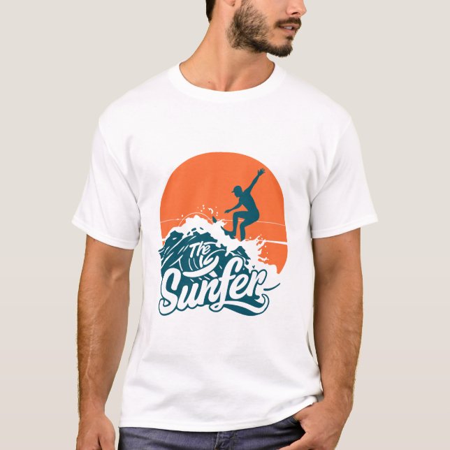 Camiseta Sunset Surfing Vibes – Ola de Playa Retro (Anverso)
