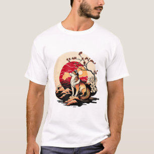 Camiseta Sunset Ukiyo e Style japonés de perros inu shiba