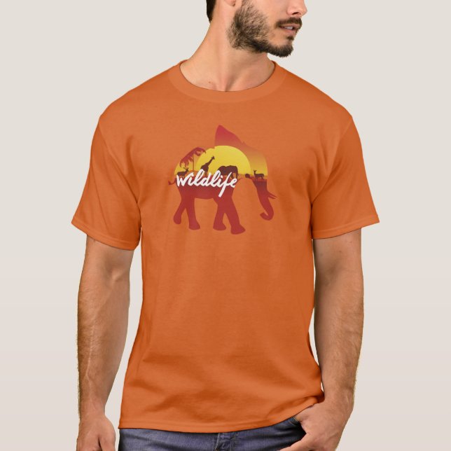 Camiseta Sunset Wildlife Silhouette Design with Elephant (Anverso)
