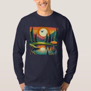 Camiseta Sunset y árboles de golf de disco retro