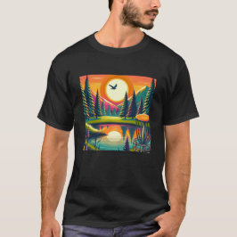Camiseta Sunset y árboles de golf de disco retro