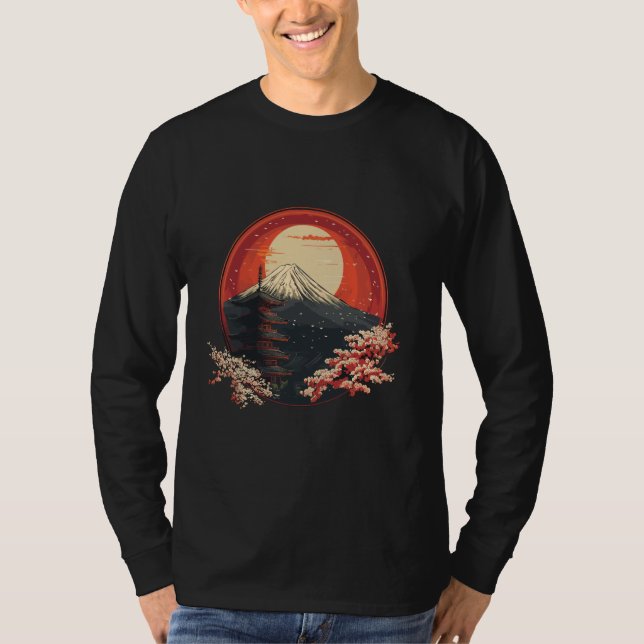 Camiseta Sunset Y Mountain Asian Temple Sakura Cherry Blo (Anverso)