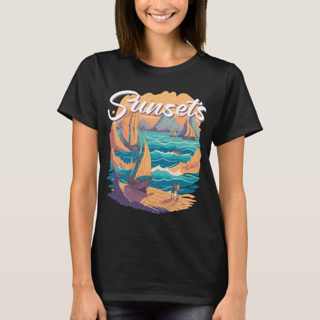 Camiseta Sunsets - palmeras ven el paisaje lateral (Anverso)