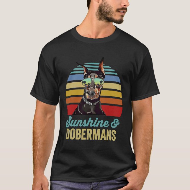 Camiseta Sunshine Dobermans Dog Retro Sunset (Anverso)