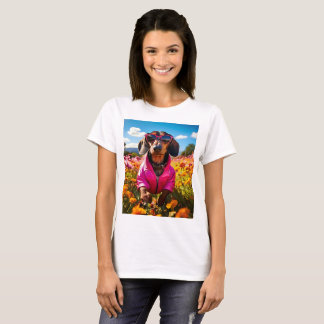 Camiseta Sunshine Flower Garden Nature Cloud Sky Dachshund