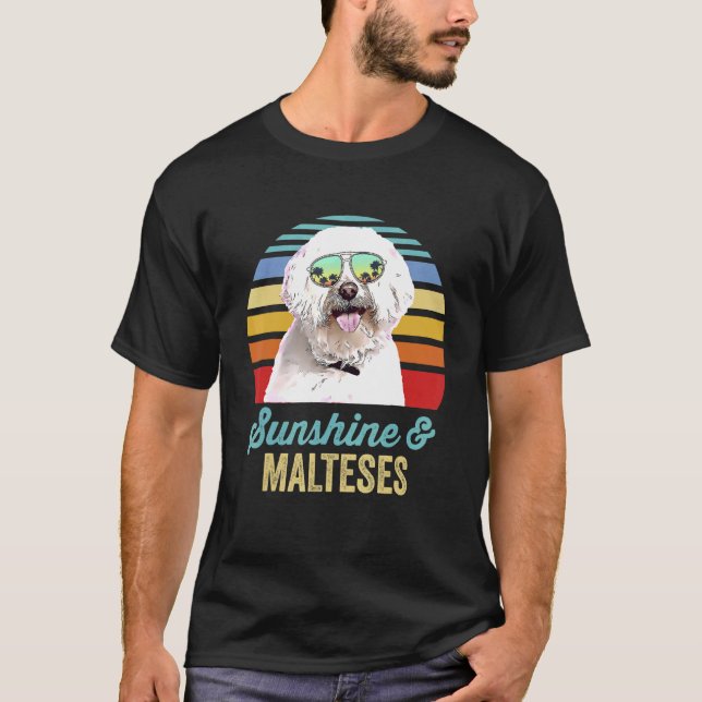 Camiseta Sunshine Malteses Dog Retro Sunset Beach Vibe (Anverso)