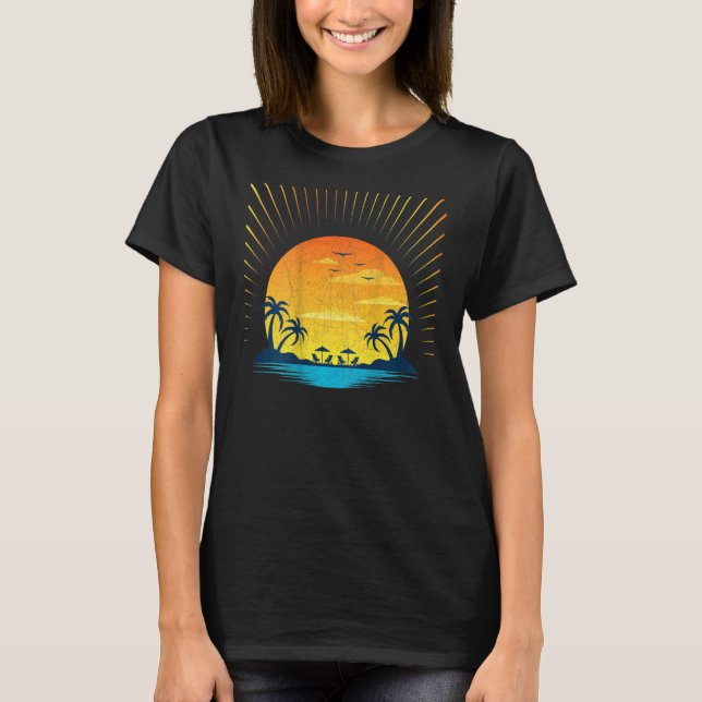 Camiseta Sunshine Summer Vibes Palm Tree On Back Beach Retr (Anverso)