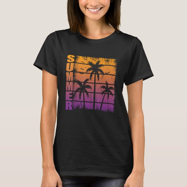 Camiseta Sunshine Summer Vibes Palm Trees Beach Retro Tropi (Anverso)