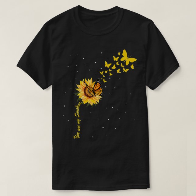 Camiseta Sunshine Vintage girasol con mariposa Monarca (Diseño del anverso)