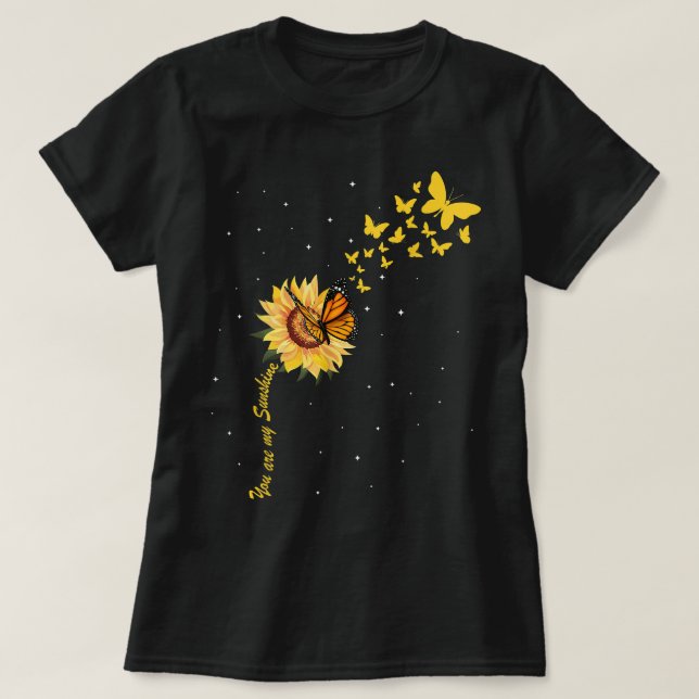 Camiseta Sunshine Vintage girasol con mariposa Monarca  (Diseño del anverso)