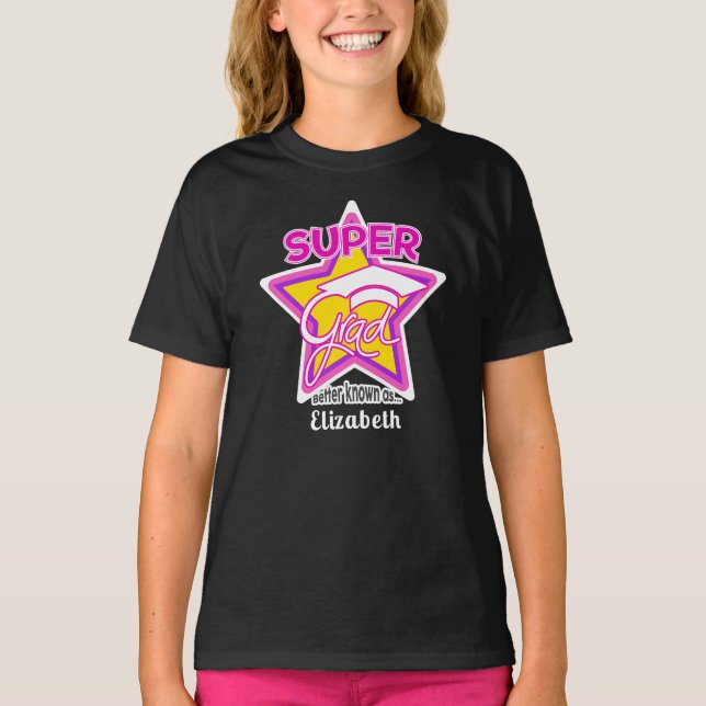 Camiseta Super Grad Pink On Dark Personalize Name and Year (Anverso)
