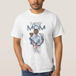 Camiseta Super Mamá Acuarela Arte de Madre e Hijos