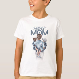Camiseta Super Mamá Acuarela Azul Madre e Hijos Arte