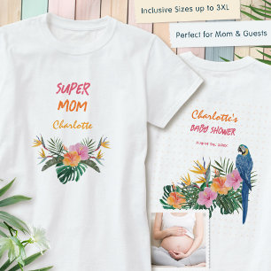Camiseta SUPER MAMÁ Estampado de Loro Tropical en la Parte 